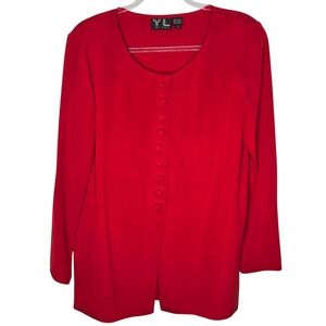 YL by Yair Oversized Elegant Red Silk Top Size 8 Fabric Shank Buttons Holiday